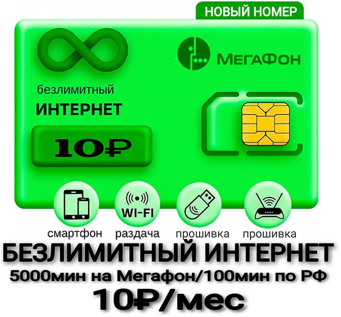 Мегафон Интернет 10 рублей (саморегистрация)